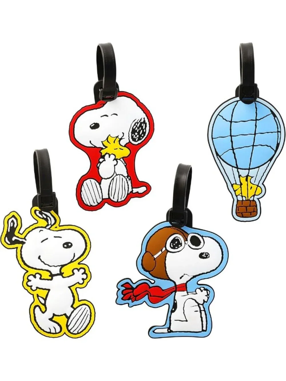 4-Pack Cute Snoopy & Woodstock Luggage Tags - PVC Travel Bag Tags for Backpacks